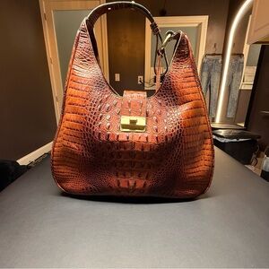 Brahmin Rich Brown Crocodile-Embossed Hobo Bag